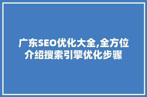 广东SEO优化大全,全方位介绍搜索引擎优化步骤
