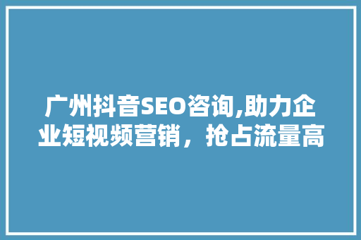 广州抖音SEO咨询,助力企业短视频营销，抢占流量高地 搜狗SEO