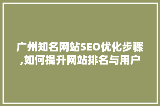 广州知名网站SEO优化步骤,如何提升网站排名与用户体验 必应SEO