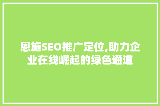 恩施SEO推广定位,助力企业在线崛起的绿色通道 搜狗SEO