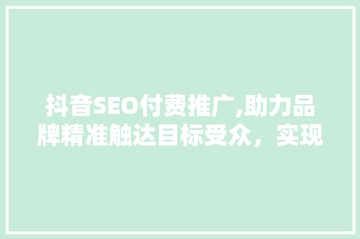抖音SEO付费推广,助力品牌精准触达目标受众，实现营销共赢 GoogleSEO