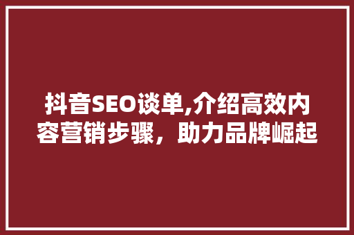 抖音SEO谈单,介绍高效内容营销步骤，助力品牌崛起 神马SEO