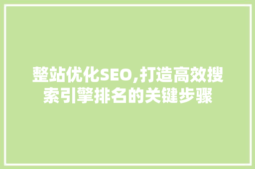 整站优化SEO,打造高效搜索引擎排名的关键步骤 GoogleSEO