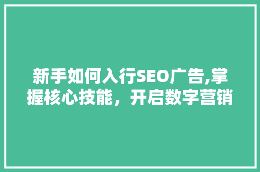 新手如何入行SEO广告,掌握核心技能，开启数字营销之旅 搜狗SEO