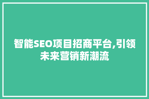 智能SEO项目招商平台,引领未来营销新潮流