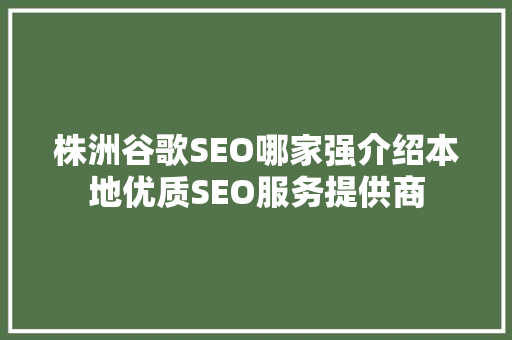 株洲谷歌SEO哪家强介绍本地优质SEO服务提供商 百度SEO