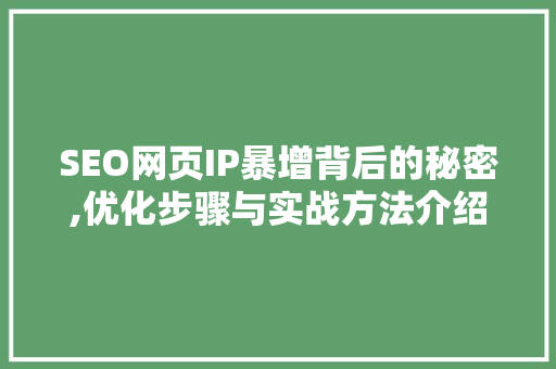 SEO网页IP暴增背后的秘密,优化步骤与实战方法介绍 搜狗SEO