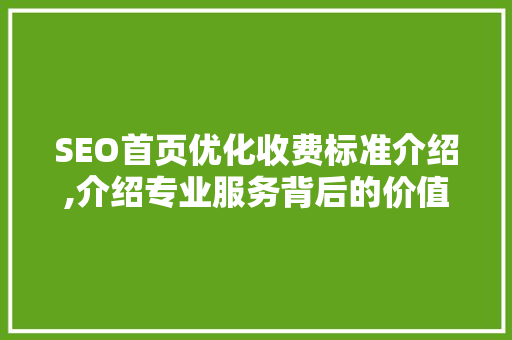 SEO首页优化收费标准介绍,介绍专业服务背后的价值与价格 神马SEO