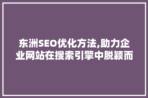 东洲SEO优化方法,助力企业网站在搜索引擎中脱颖而出 百度SEO