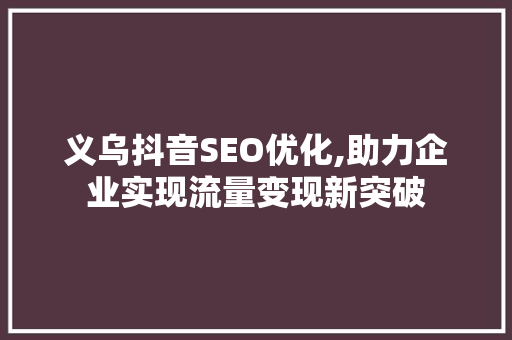 义乌抖音SEO优化,助力企业实现流量变现新突破 百度SEO