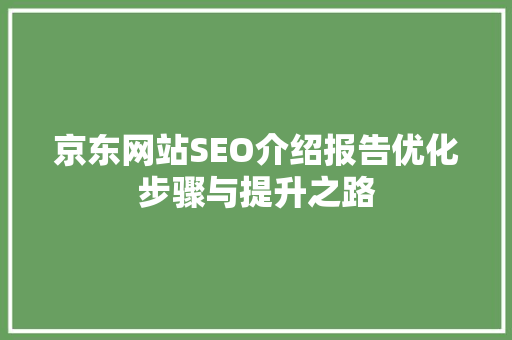 京东网站SEO介绍报告优化步骤与提升之路