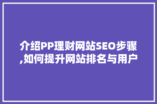 介绍PP理财网站SEO步骤,如何提升网站排名与用户体验