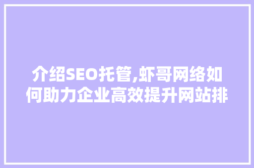 介绍SEO托管,虾哥网络如何助力企业高效提升网站排名