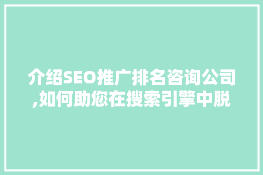 介绍SEO推广排名咨询公司,如何助您在搜索引擎中脱颖而出 神马SEO