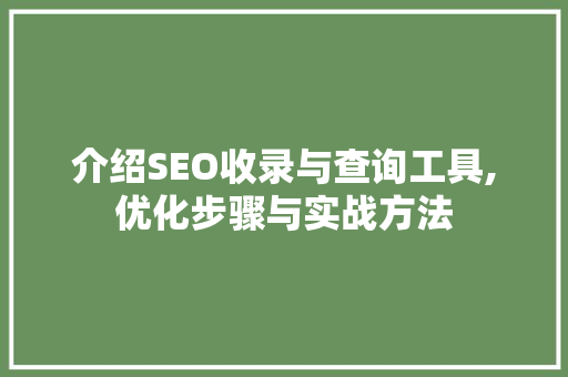 介绍SEO收录与查询工具,优化步骤与实战方法 GoogleSEO