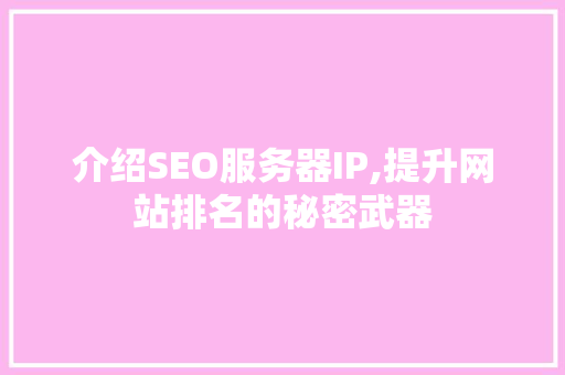 介绍SEO服务器IP,提升网站排名的秘密武器 GoogleSEO