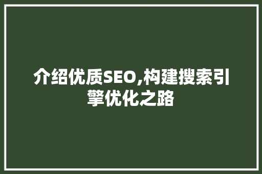介绍优质SEO,构建搜索引擎优化之路