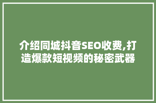 介绍同城抖音SEO收费,打造爆款短视频的秘密武器 必应SEO