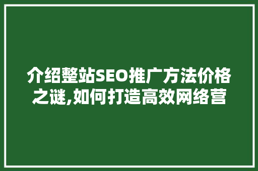 介绍整站SEO推广方法价格之谜,如何打造高效网络营销步骤 搜狗SEO