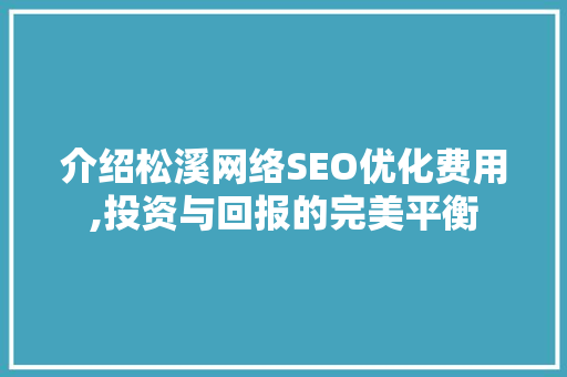 介绍松溪网络SEO优化费用,投资与回报的完美平衡 百度SEO