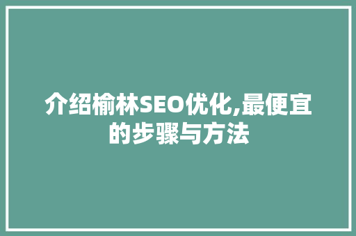 介绍榆林SEO优化,最便宜的步骤与方法 神马SEO