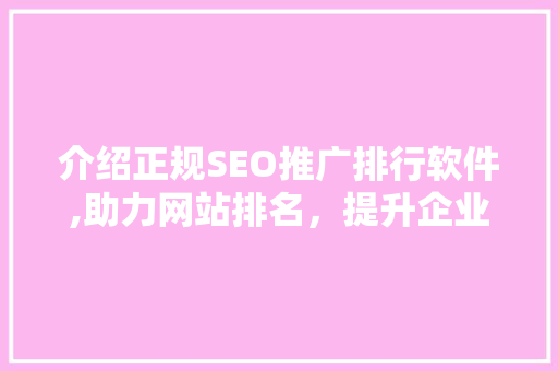 介绍正规SEO推广排行软件,助力网站排名，提升企业竞争力 百度SEO