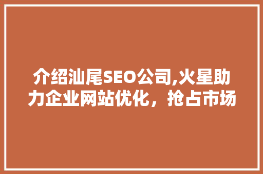 介绍汕尾SEO公司,火星助力企业网站优化，抢占市场先机 必应SEO