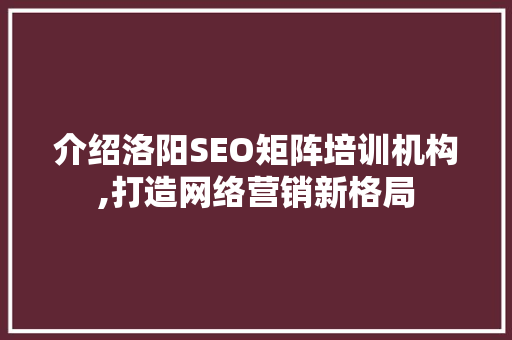 介绍洛阳SEO矩阵培训机构,打造网络营销新格局 百度SEO