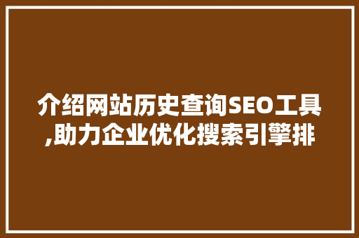 介绍网站历史查询SEO工具,助力企业优化搜索引擎排名