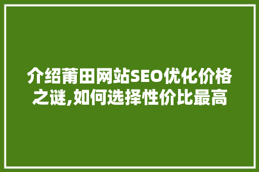 介绍莆田网站SEO优化价格之谜,如何选择性价比最高的方法 神马SEO