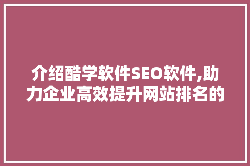 介绍酷学软件SEO软件,助力企业高效提升网站排名的秘密武器