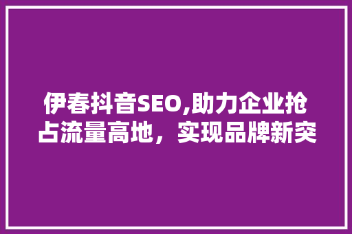 伊春抖音SEO,助力企业抢占流量高地，实现品牌新突破 神马SEO