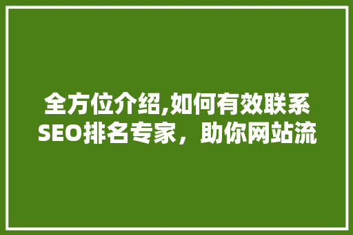 全方位介绍,如何有效联系SEO排名专家，助你网站流量飙升！ 神马SEO