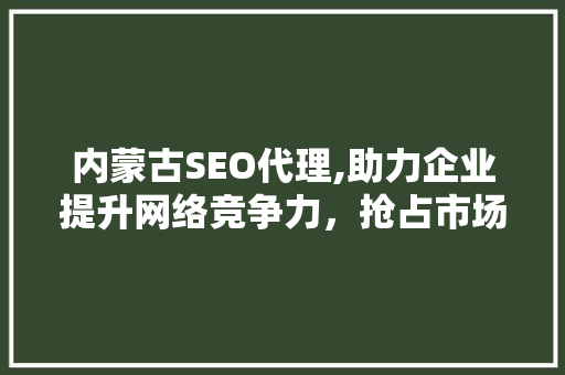 内蒙古SEO代理,助力企业提升网络竞争力，抢占市场先机 必应SEO