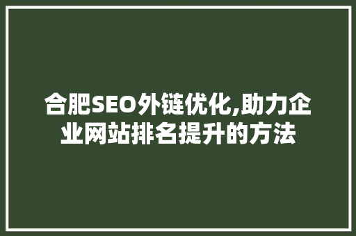 合肥SEO外链优化,助力企业网站排名提升的方法 GoogleSEO