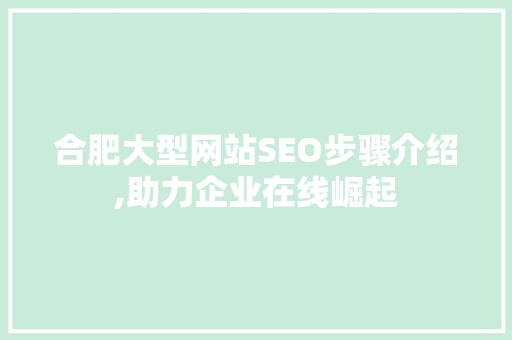 合肥大型网站SEO步骤介绍,助力企业在线崛起 神马SEO