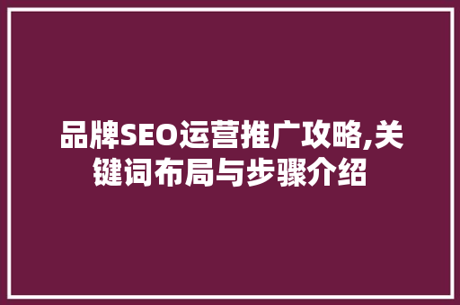 品牌SEO运营推广攻略,关键词布局与步骤介绍