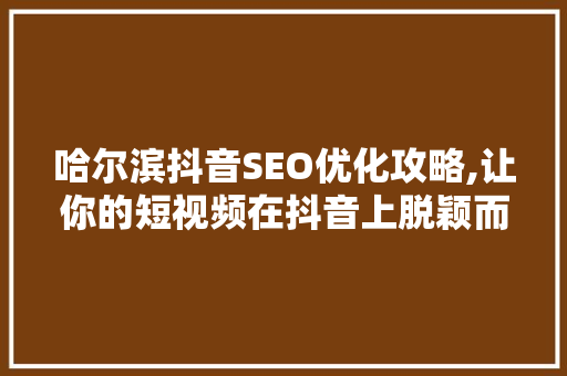 哈尔滨抖音SEO优化攻略,让你的短视频在抖音上脱颖而出 GoogleSEO