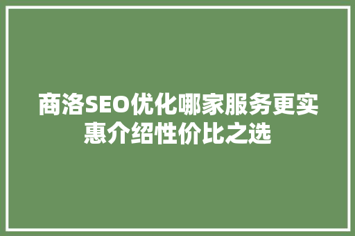 商洛SEO优化哪家服务更实惠介绍性价比之选 搜狗SEO