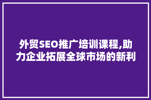 外贸SEO推广培训课程,助力企业拓展全球市场的新利器 百度SEO