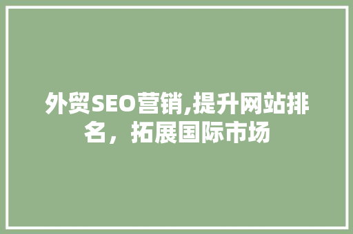 外贸SEO营销,提升网站排名，拓展国际市场 GoogleSEO