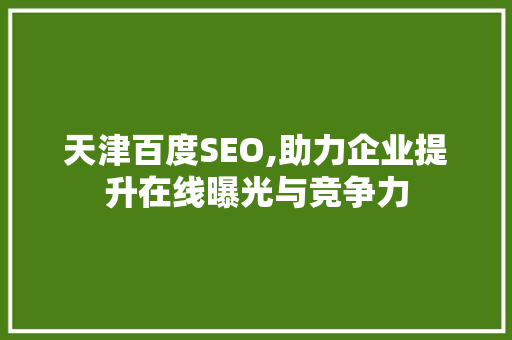 天津百度SEO,助力企业提升在线曝光与竞争力 神马SEO
