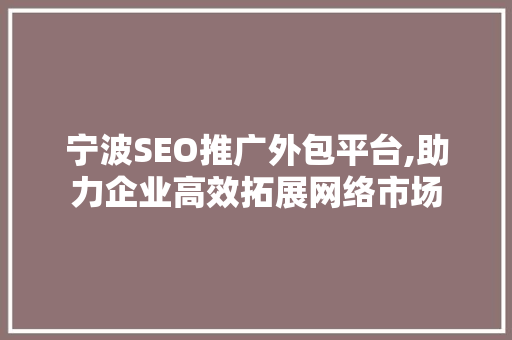 宁波SEO推广外包平台,助力企业高效拓展网络市场 GoogleSEO