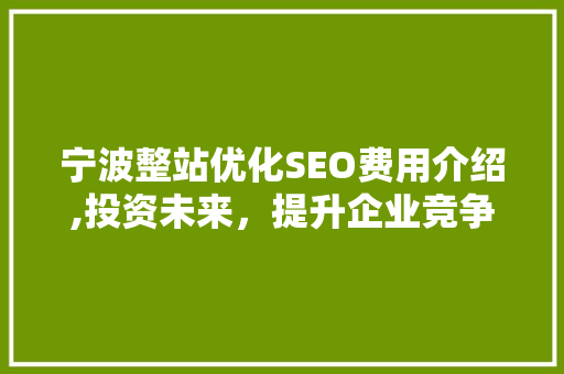 宁波整站优化SEO费用介绍,投资未来，提升企业竞争力