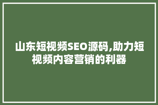 山东短视频SEO源码,助力短视频内容营销的利器 神马SEO
