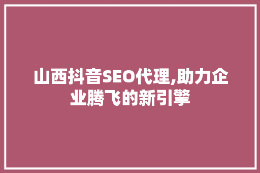 山西抖音SEO代理,助力企业腾飞的新引擎 必应SEO