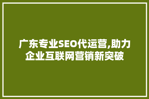 广东专业SEO代运营,助力企业互联网营销新突破 百度SEO