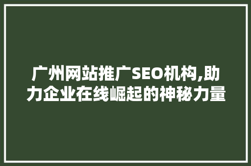 广州网站推广SEO机构,助力企业在线崛起的神秘力量 搜狗SEO