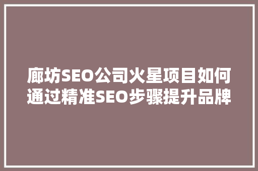 廊坊SEO公司火星项目如何通过精准SEO步骤提升品牌影响力 神马SEO