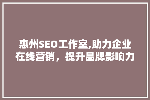 惠州SEO工作室,助力企业在线营销，提升品牌影响力 神马SEO